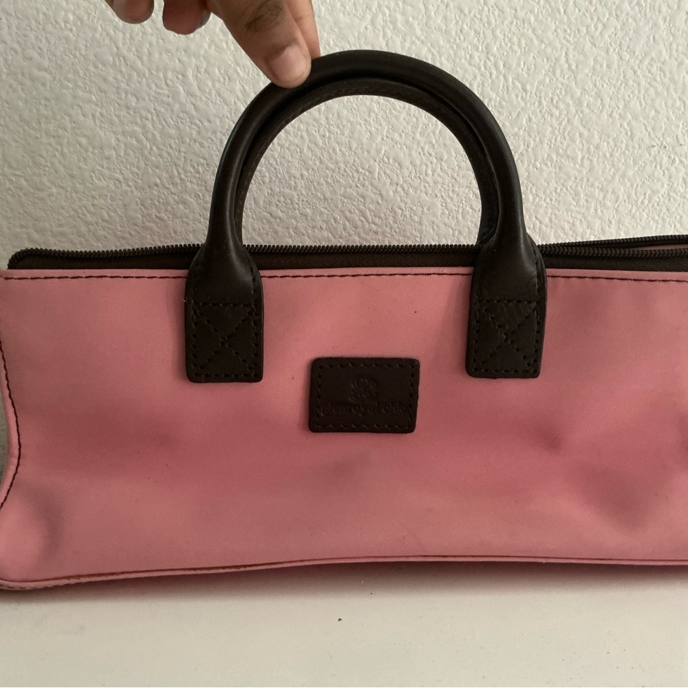 Elegant Pink Cosmetic Bag with Dark Brown Handles